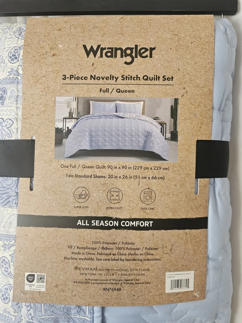 Wrangler 3-Piece Full/Queen Quilt Set | NWT | Reversible Blue Patchwork
